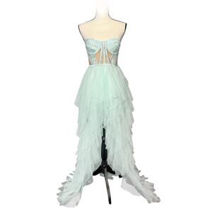 For Love and Lemons Dress Bustier Gown Tiered Tulle Prom Strapless Mint M NWT